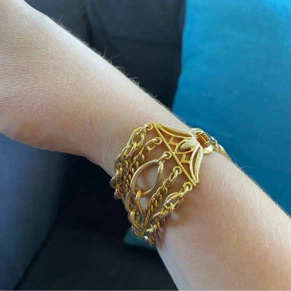 80s Disco Glam 5 Strand Flashy Gold Tone Bracelet - Picture 12 of 14